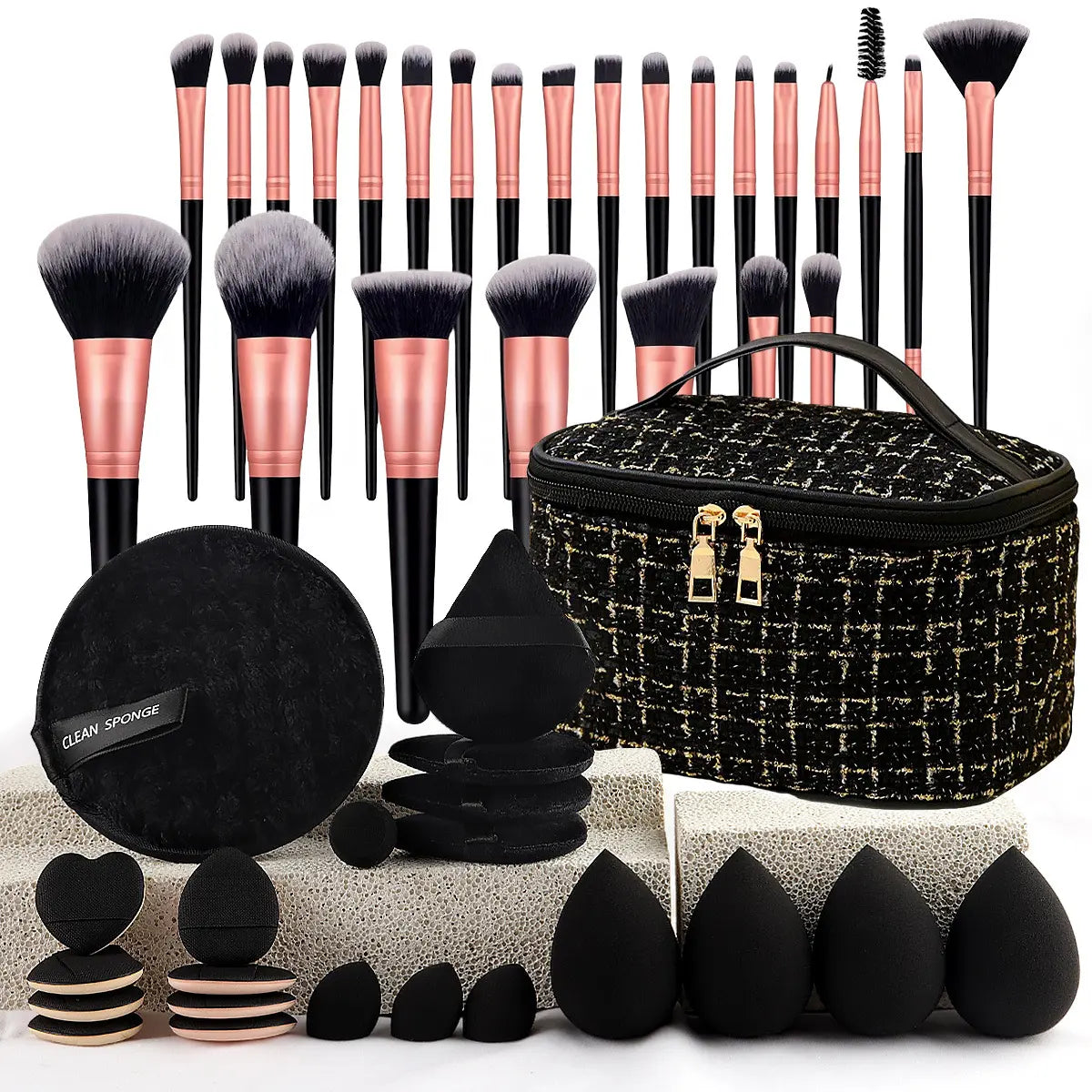 Face Makeup Tool Set, Portable Travel Facial Makeup Blending Brush & Cleansing Tool Kit for Daily Use, Professional Makeup Tools for Women