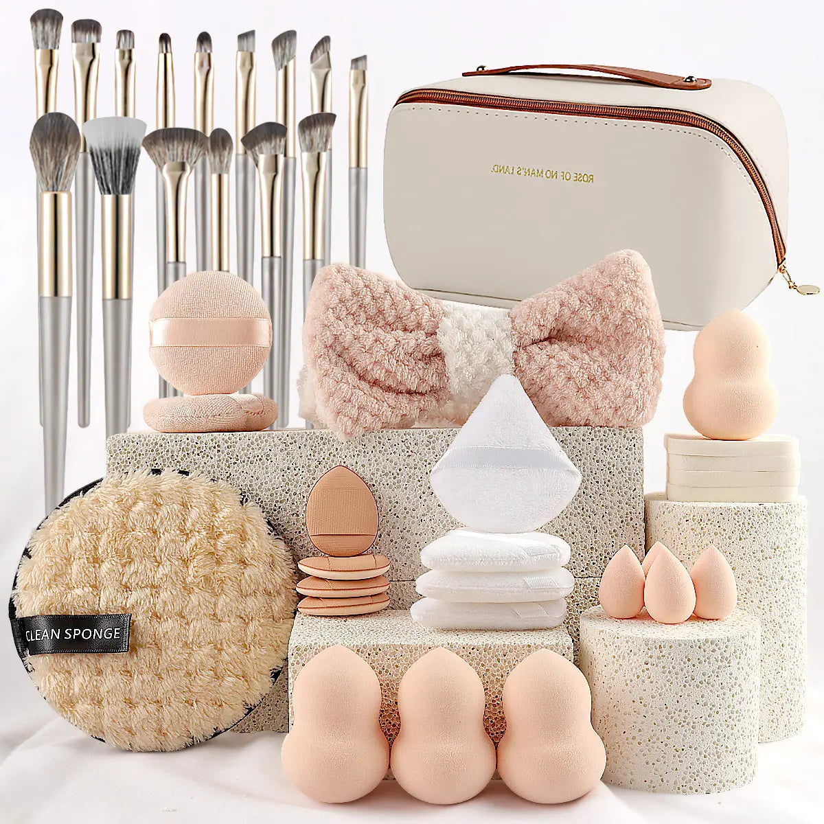 Face Makeup Tool Set, Portable Travel Facial Makeup Blending Brush & Cleansing Tool Kit for Daily Use, Professional Makeup Tools for Women