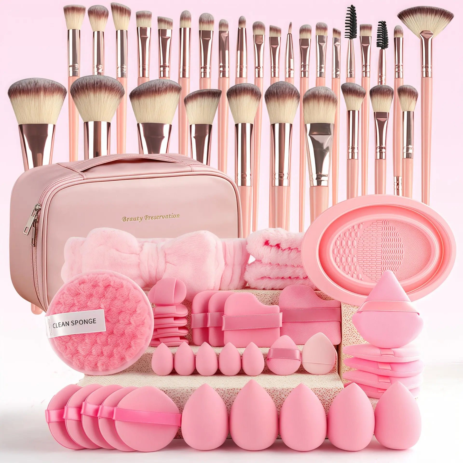Face Makeup Tool Set, Portable Travel Facial Makeup Blending Brush & Cleansing Tool Kit for Daily Use, Professional Makeup Tools for Women