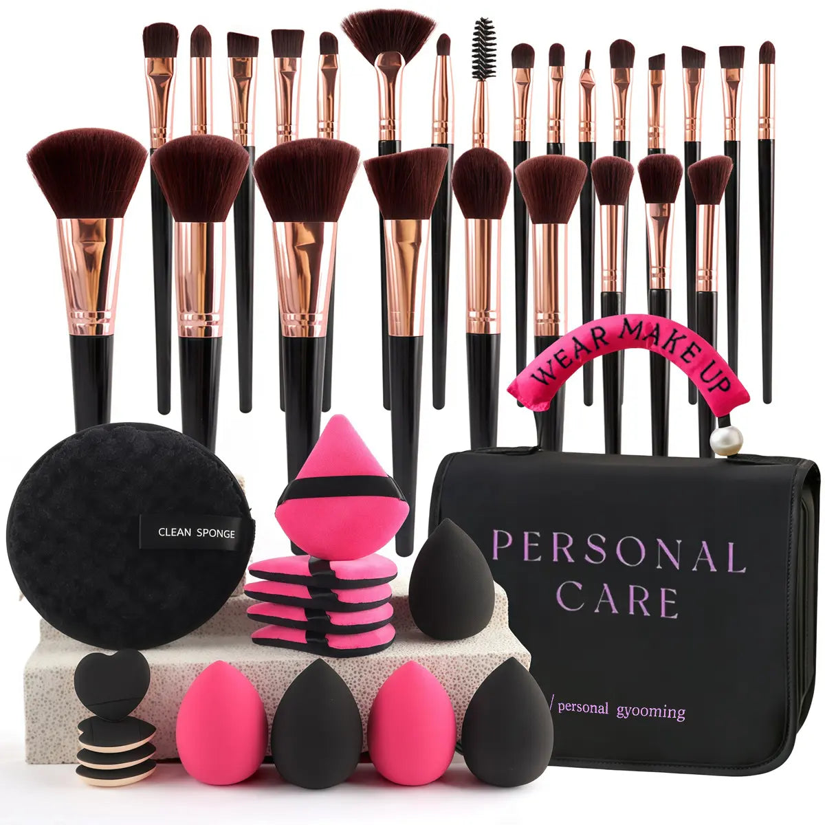 Face Makeup Tool Set, Portable Travel Facial Makeup Blending Brush & Cleansing Tool Kit for Daily Use, Professional Makeup Tools for Women
