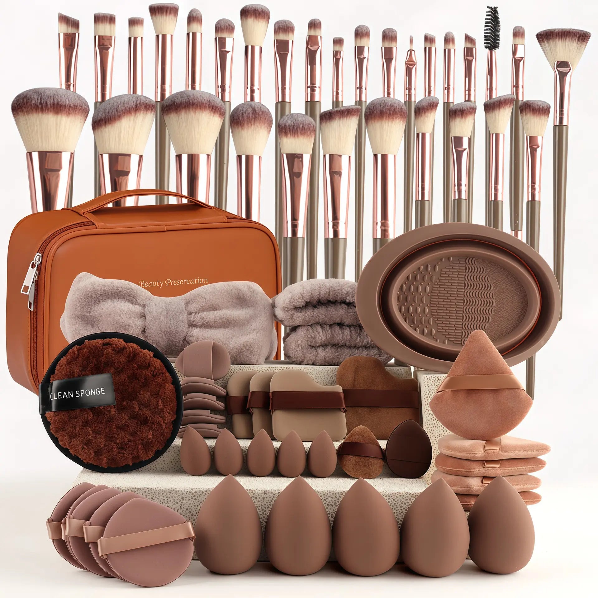 Face Makeup Tool Set, Portable Travel Facial Makeup Blending Brush & Cleansing Tool Kit for Daily Use, Professional Makeup Tools for Women