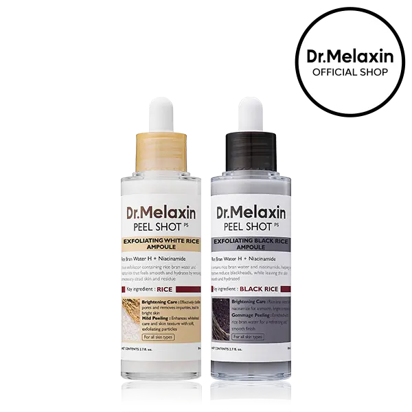 [Dr.Melaxin Official] Peel Shot Glow Rice Ampoule Duo - Peel Shot Gentle Exfoliator for Glowing, Smooth Skin | Blackhead Whitehead Care | Korean Skincare