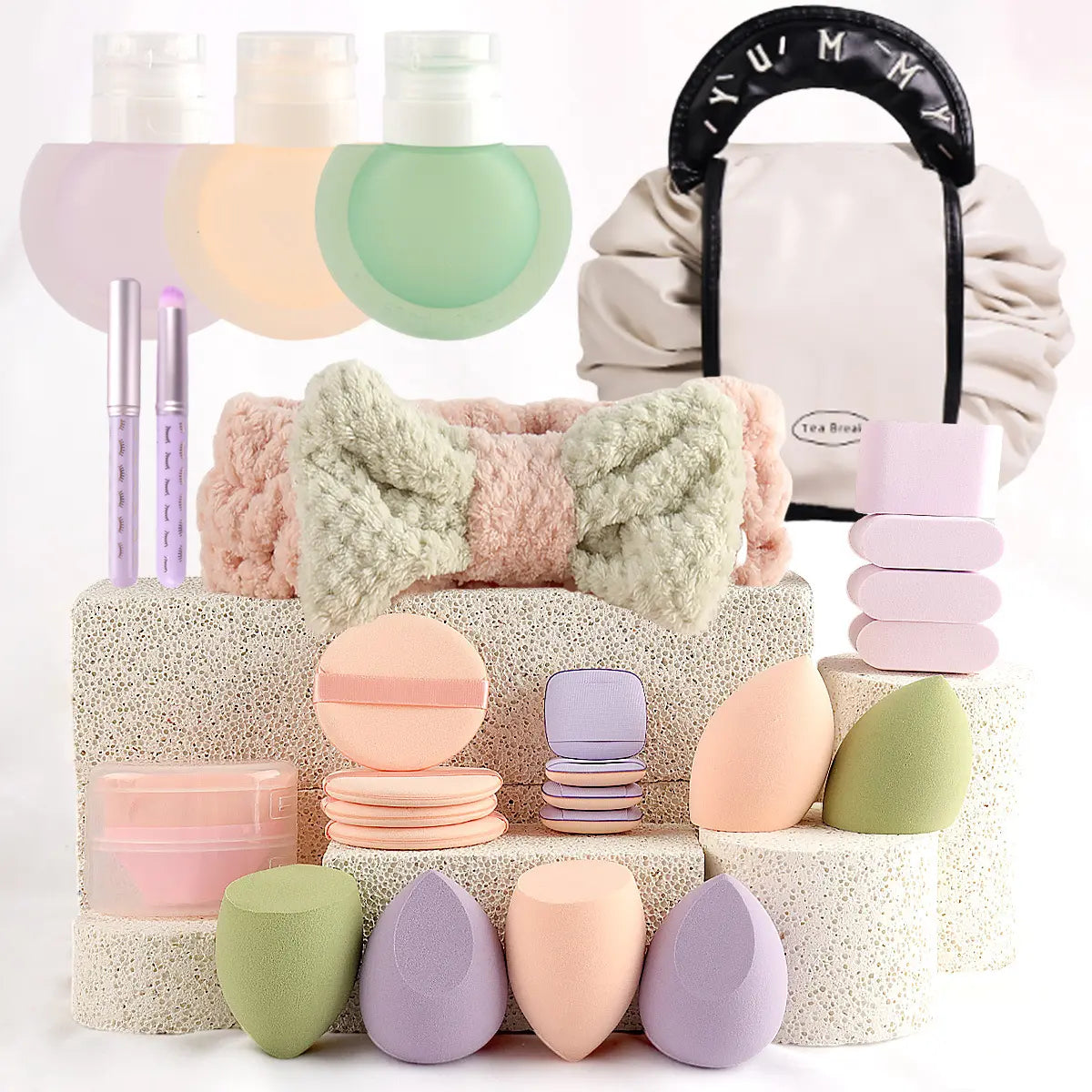 Face Makeup Tool Set, Portable Travel Facial Makeup Blending Brush & Cleansing Tool Kit for Daily Use, Professional Makeup Tools for Women