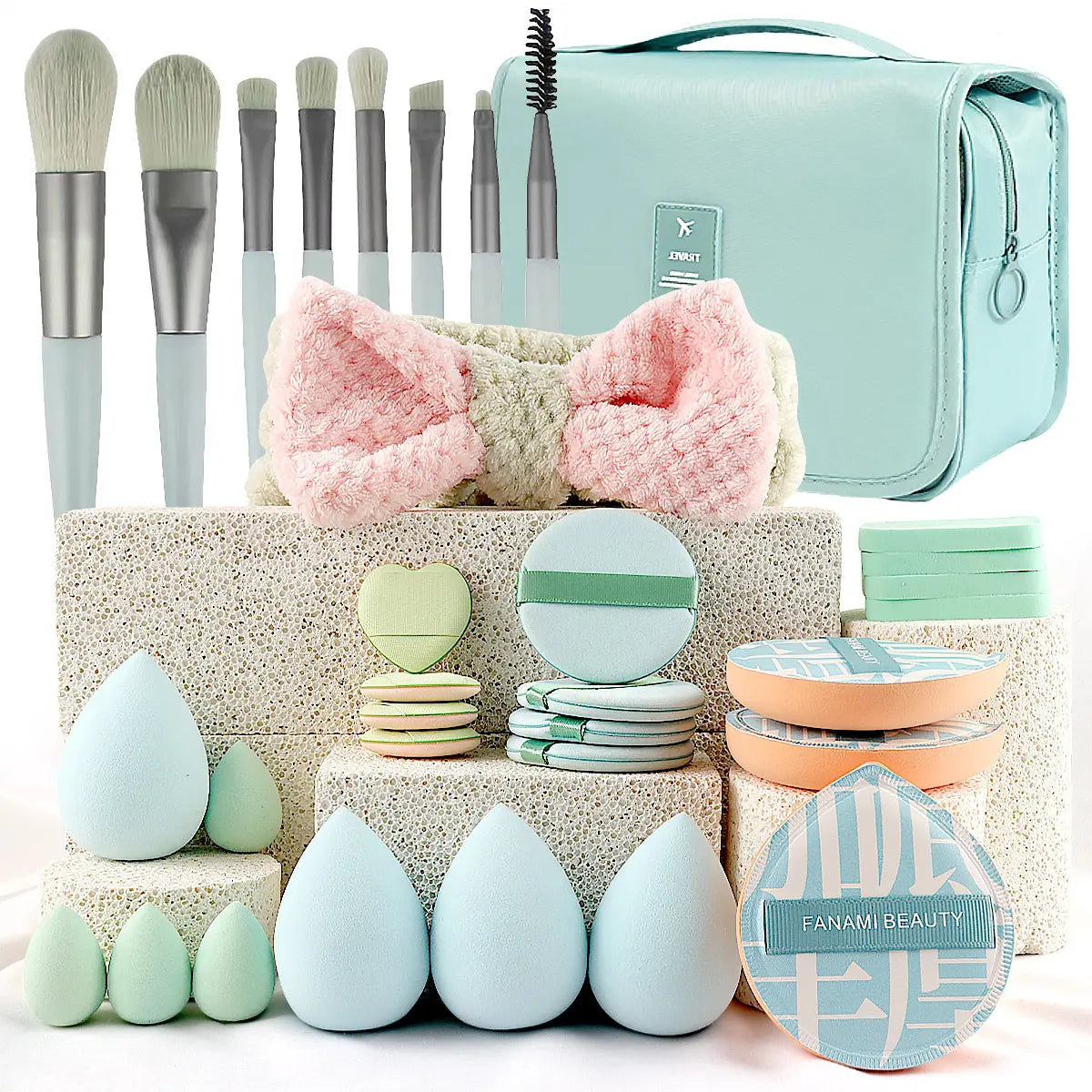 Face Makeup Tool Set, Portable Travel Facial Makeup Blending Brush & Cleansing Tool Kit for Daily Use, Professional Makeup Tools for Women