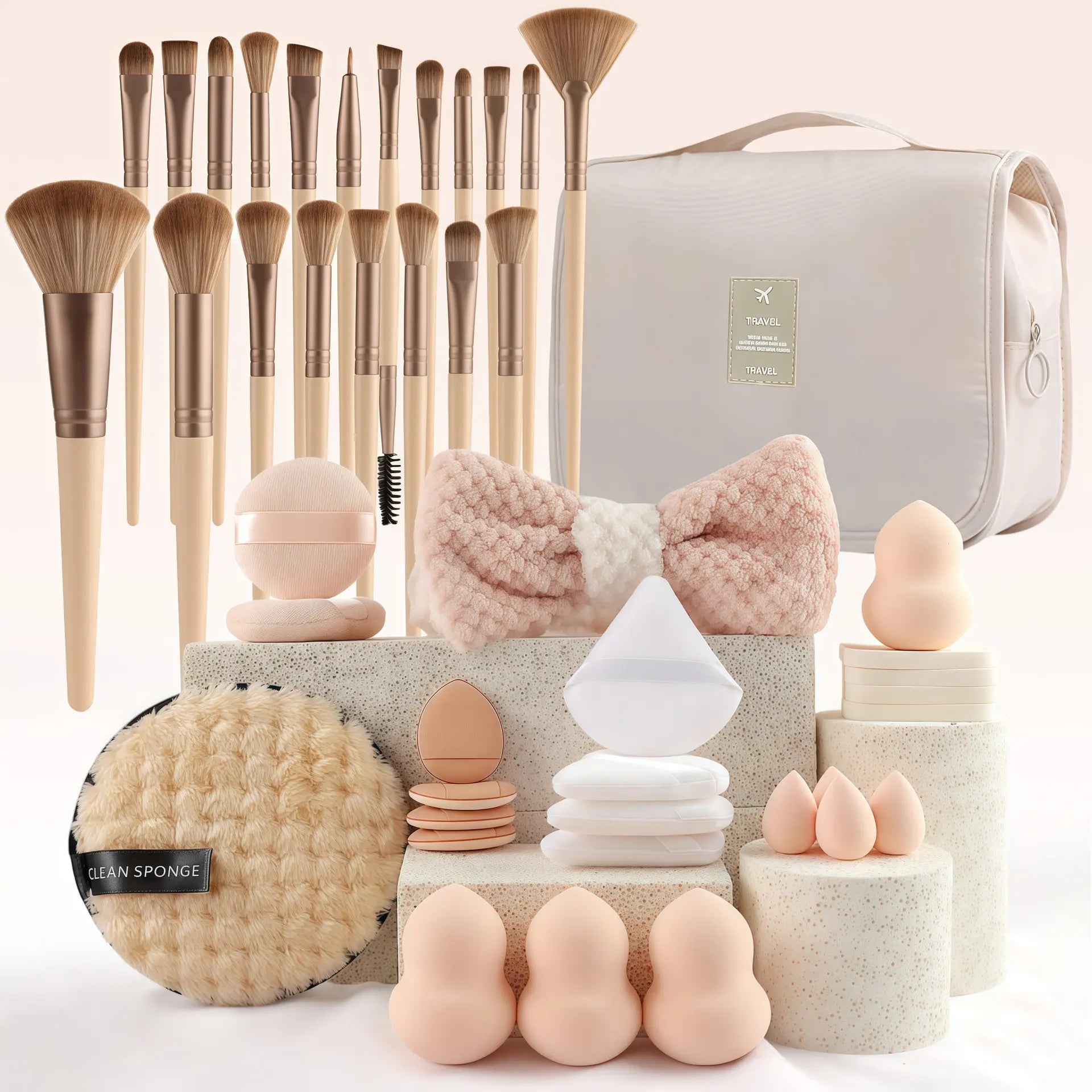 Face Makeup Tool Set, Portable Travel Facial Makeup Blending Brush & Cleansing Tool Kit for Daily Use, Professional Makeup Tools for Women