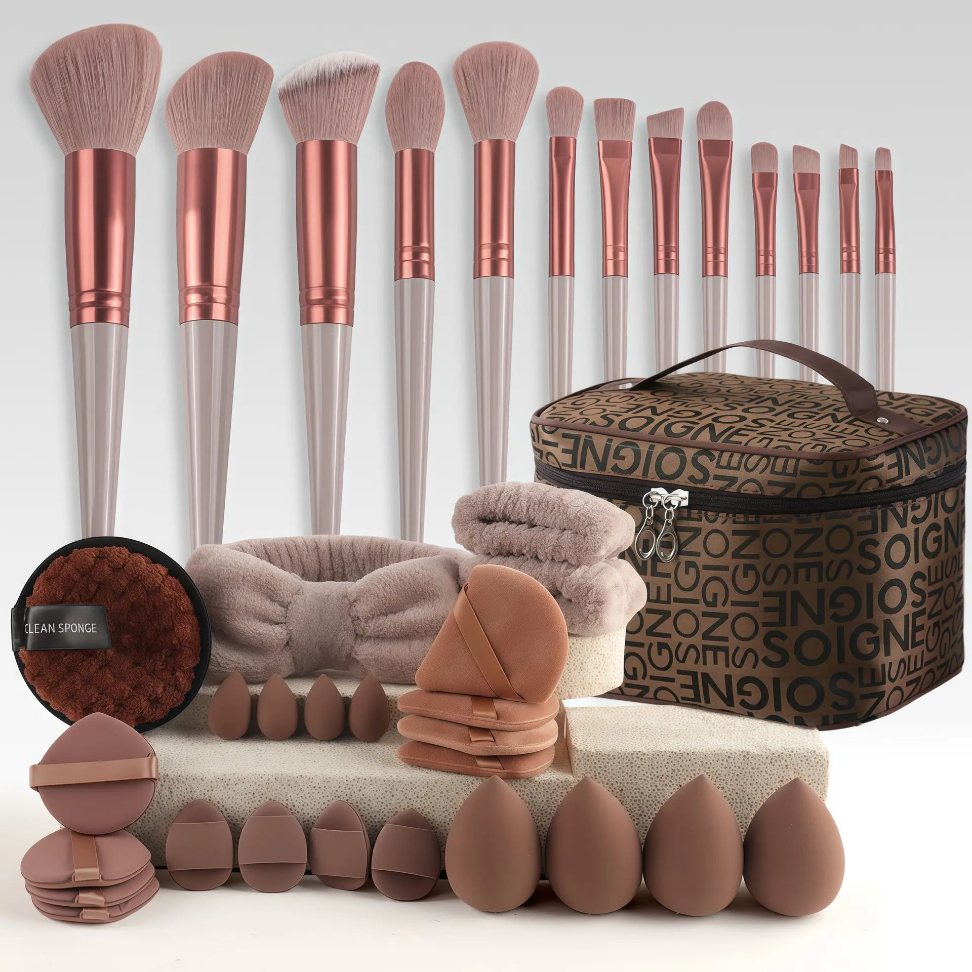 Face Makeup Tool Set, Portable Travel Facial Makeup Blending Brush & Cleansing Tool Kit for Daily Use, Professional Makeup Tools for Women